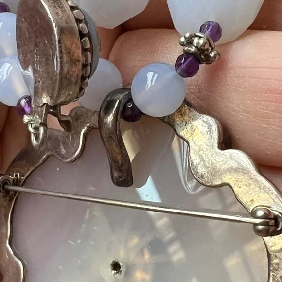 CHARLES ALBERT CHALCEDONY AMETHYST STERLING SILVER NECKLACE PENDANT PIN BROOCH